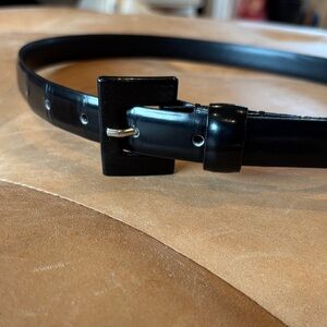 Barneys New York Black Patent Square-Buckle Belt